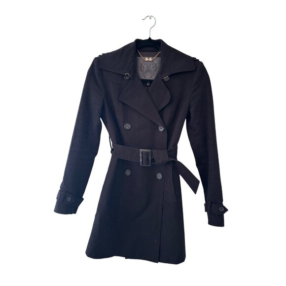 Ever New Womens Black Double-Breasted Trench Coat With Belt - Picture 2 of 11